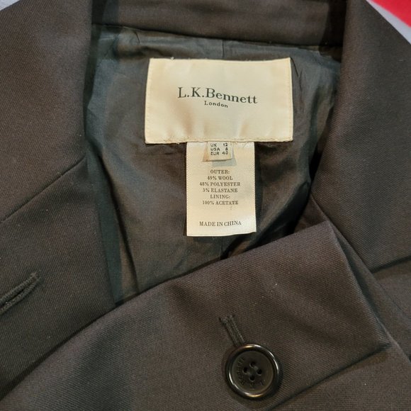 LK Bennett London Black Wool Blend 3-Button Blazer Jacket Size 8 - Picture 7 of 8